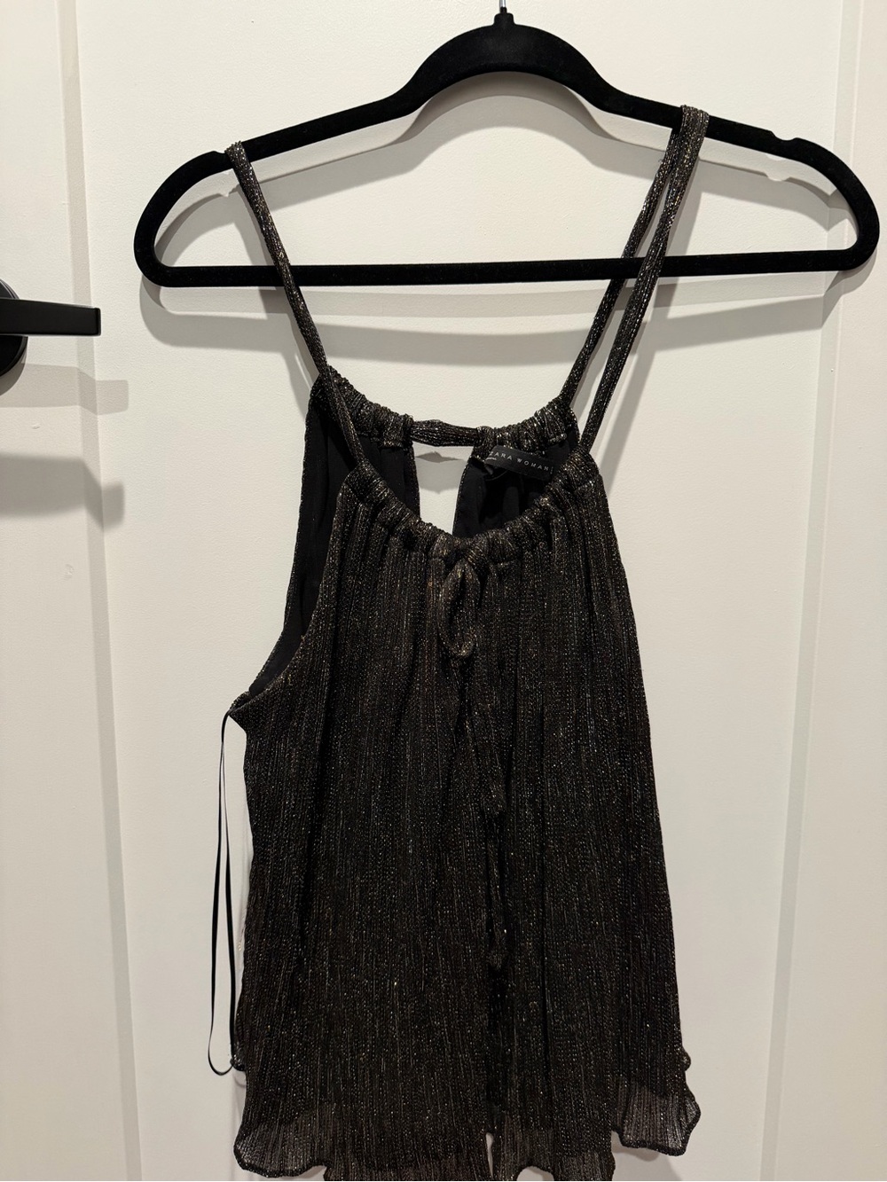 Zara Metallic Black Strappy Sleeveless Tank